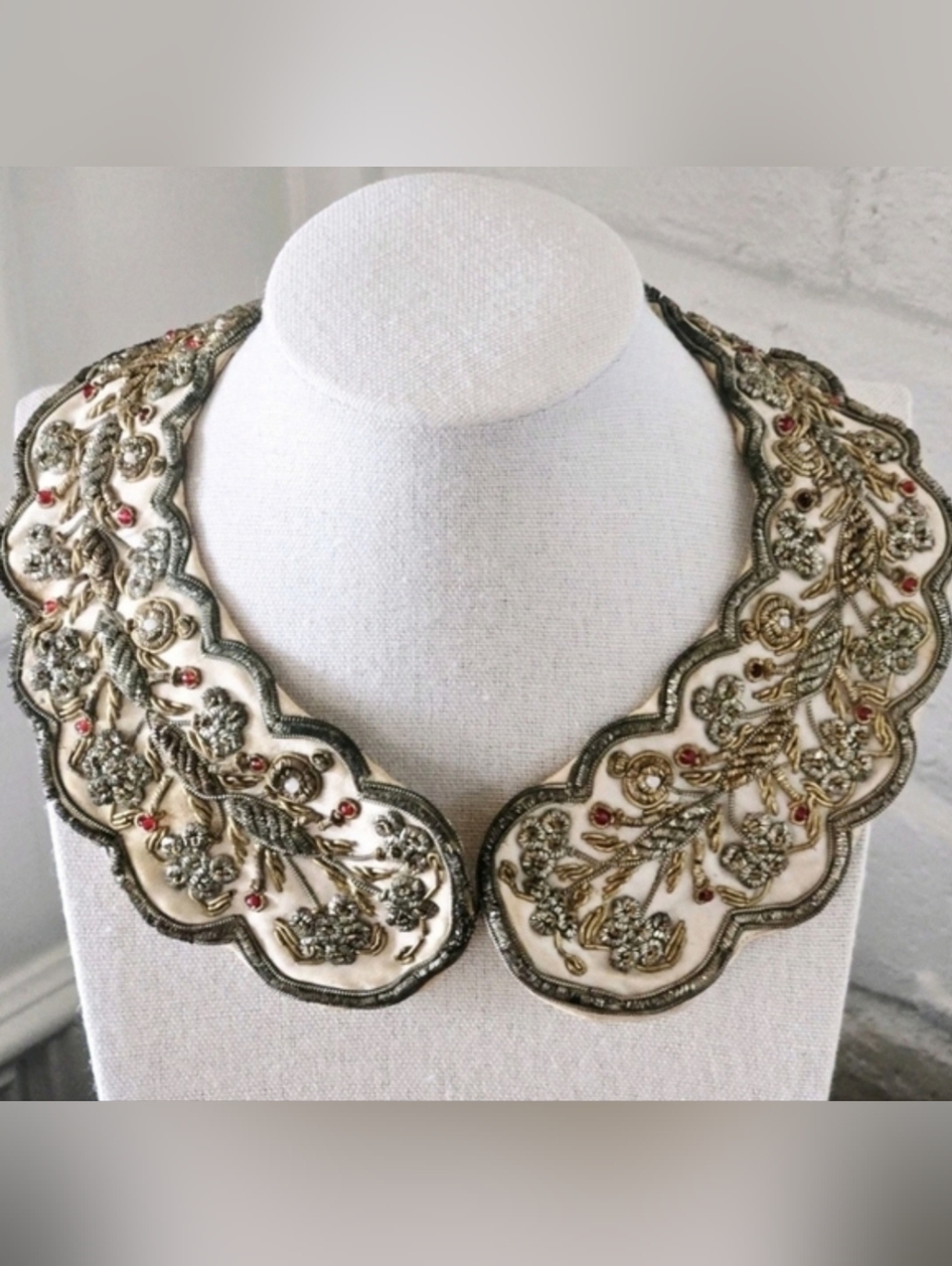 Vtg 40s 50s Embellished Handmade Collar Necklace, Baar & Beards NYC, India